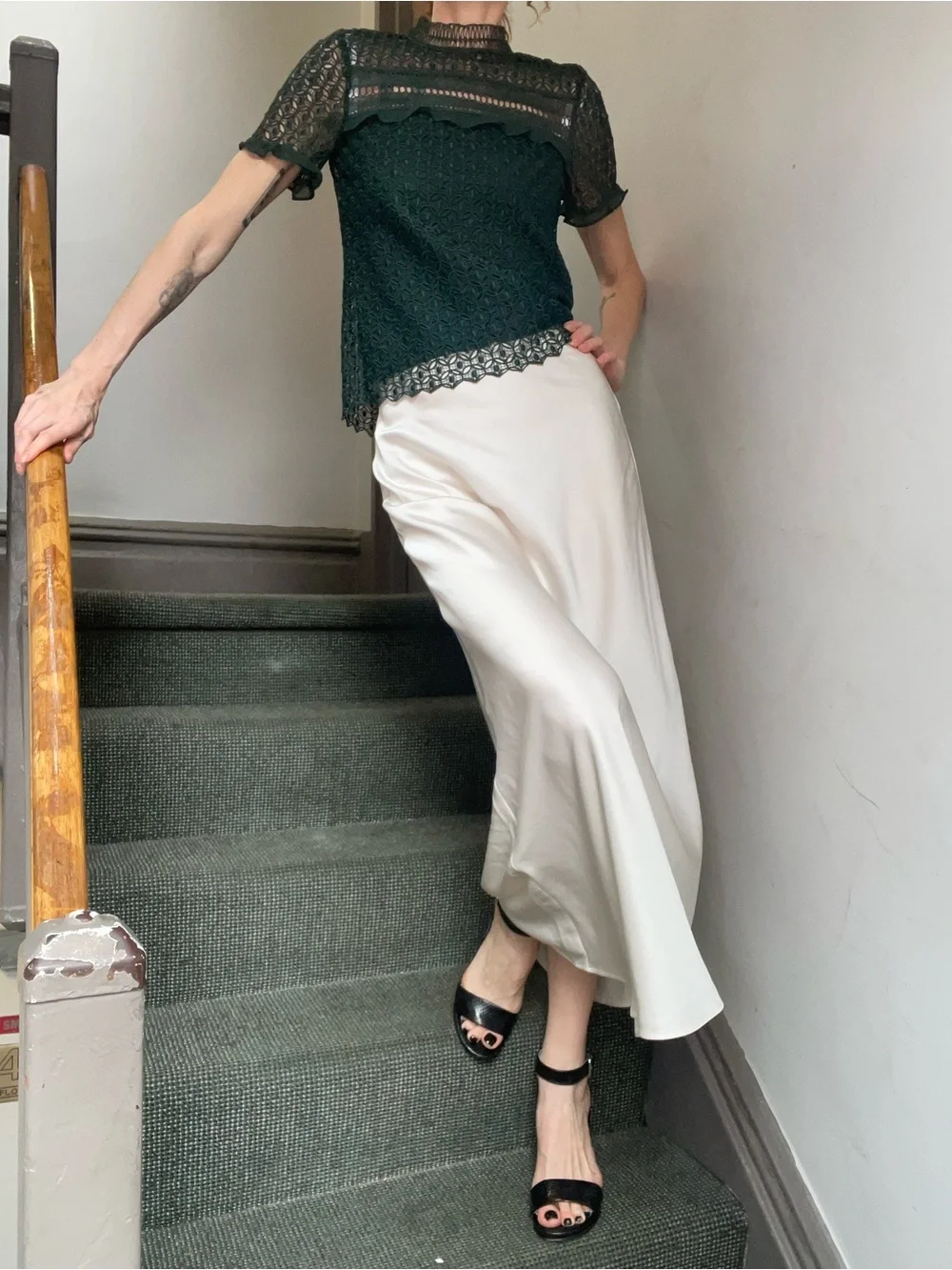 +Video New. Cream Satin Maxi Slip Skirt